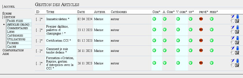 L'interface d'administration de notre moteur de blog.