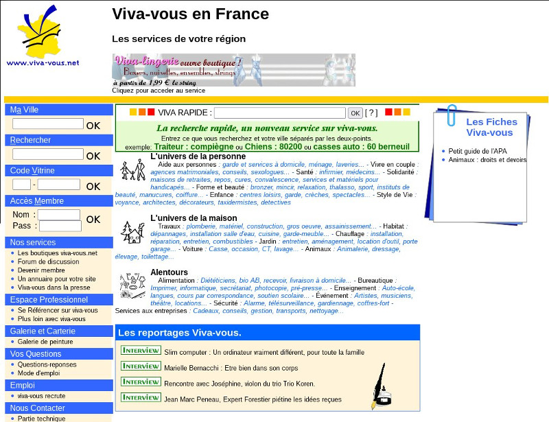 Le site des services viva-vous.net dans sa version 2004
